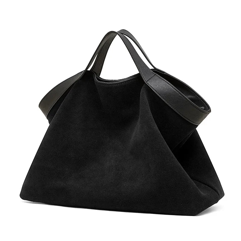 Suede Shoulder Tote Bag - Black - Carry-Work - P114