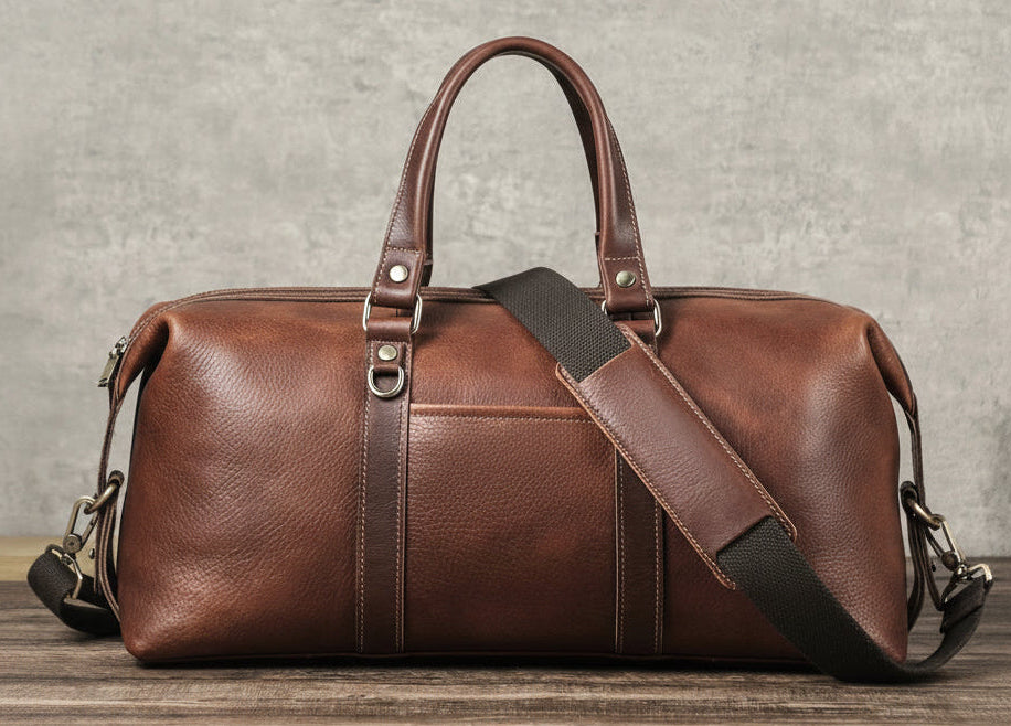 Men's Genuine Leather Travel Tote Bag - Luxury Designer Crossbody Luggage Organizer with Laptop Compartment