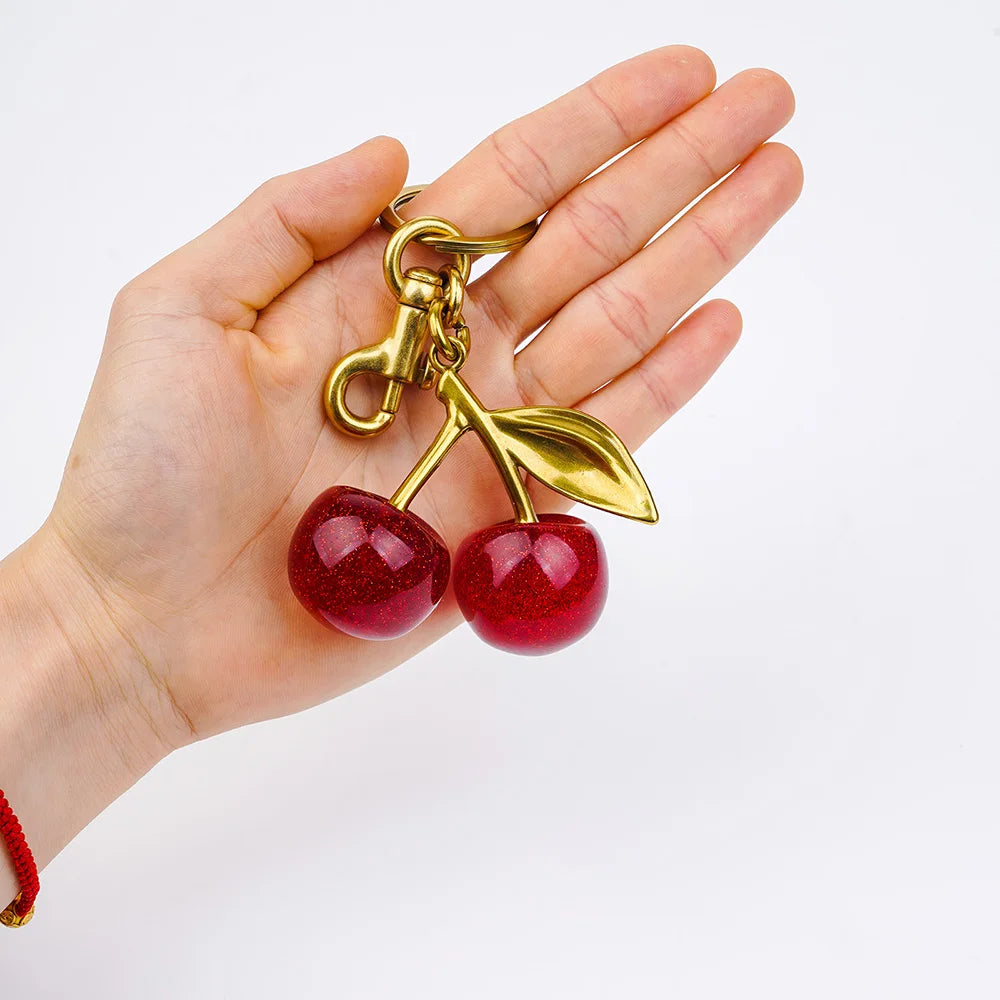 Crystal Cherry Charm - Handbag Pendant & Keychain Accessory