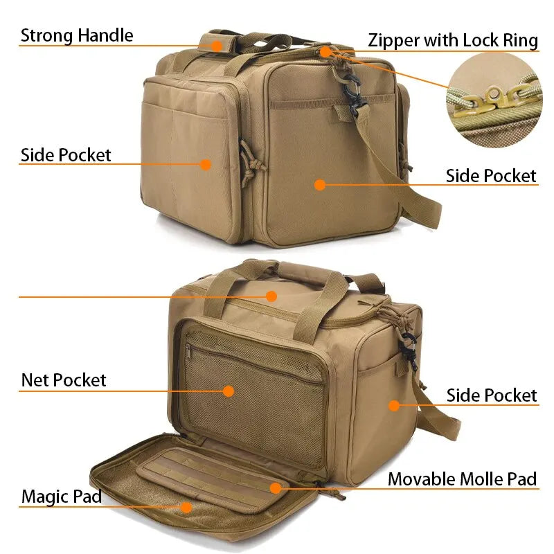 Tactical Gun Range Bag - MOLLE System Outdoor Hunting Storage with Shoulder Pack