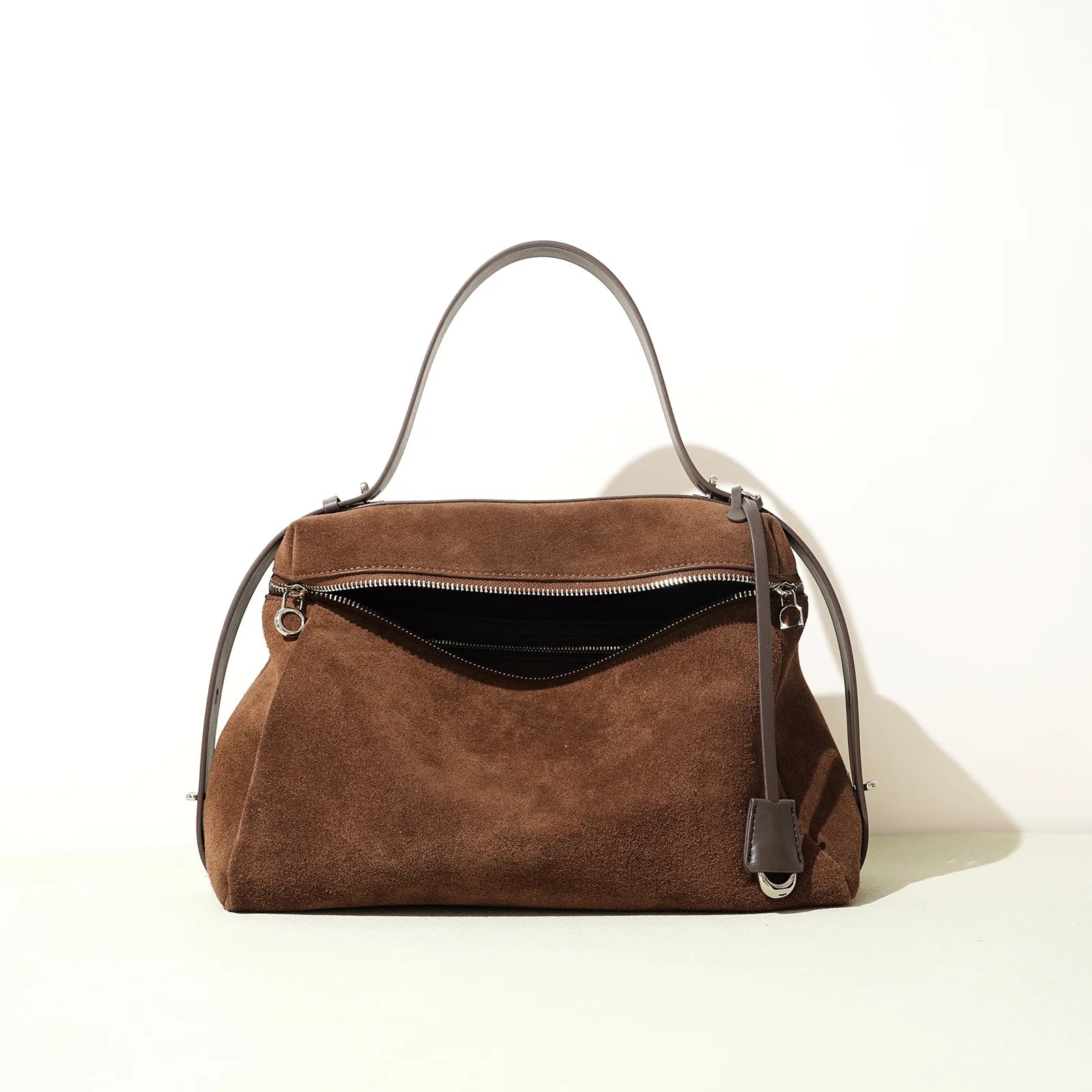 Women's Suede Boston Bag Brown - Minimalist Crossbody Handbag | Carry-Work
