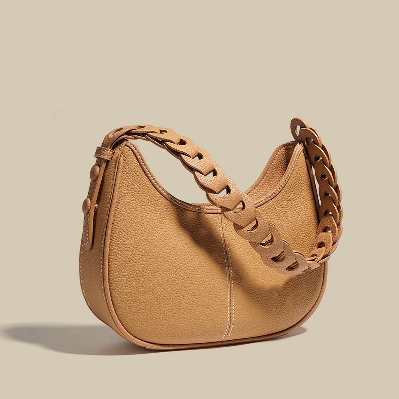 P108 - Women's Genuine Leather Half Moon Bag - Underarm Crossbody Shoulder Handbag