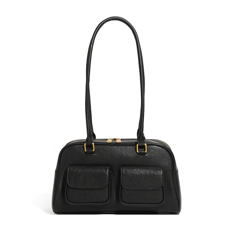 Genuine Leather Retro Bowling Bag - Women's Shoulder Boston Bag