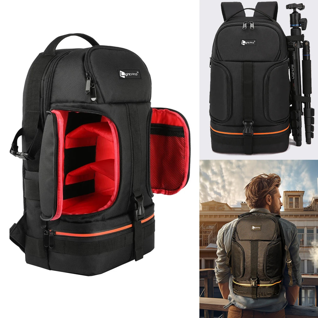 Professional Waterproof Camera Backpack - 15.6" Laptop Photography Bag with Reflector Stripe & Tripod Holder