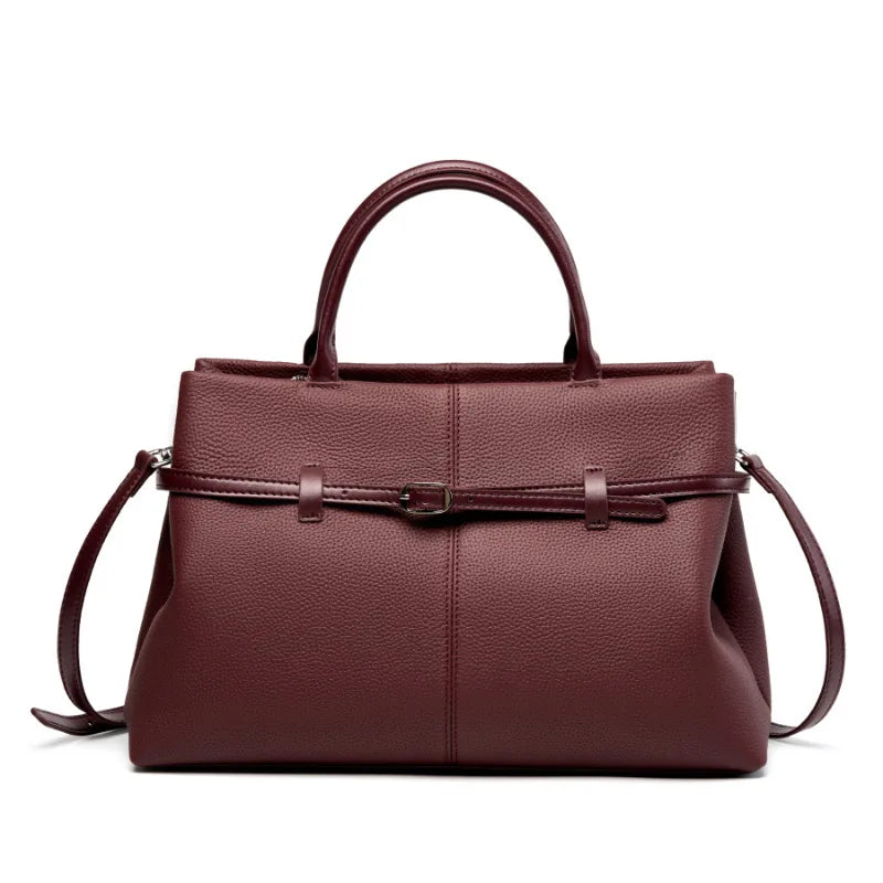Leather Shoulder Handbag - Red - Carry-Work - P113
