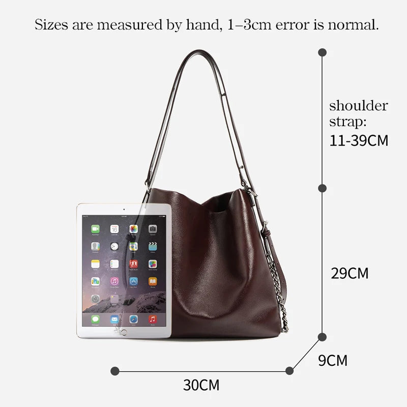 Women's Multifunctional Genuine Leather Bucket Tote Bag - Versatile Shoulder Messenger for Shopping & Commuting