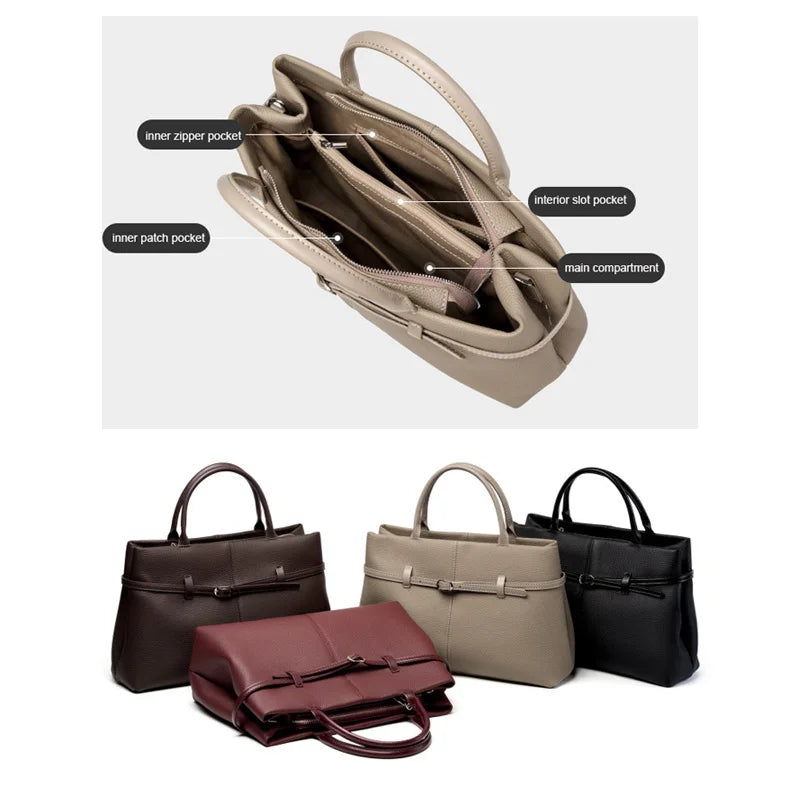 Women's Leather Tote Bag - Available in Black, Red, Grey and Coffee - Carry-Work - P113