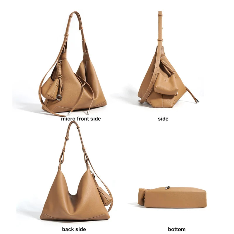 Women's High-End Minimalist Leather Armpit Tote Bag - Large Capacity Shoulder Crossbody Messenger