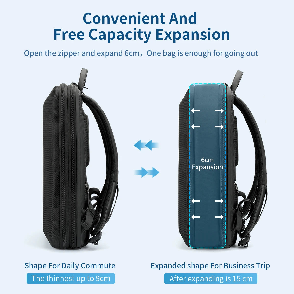 Business Laptop Backpack Hard Shell - Expandable Travel Bag