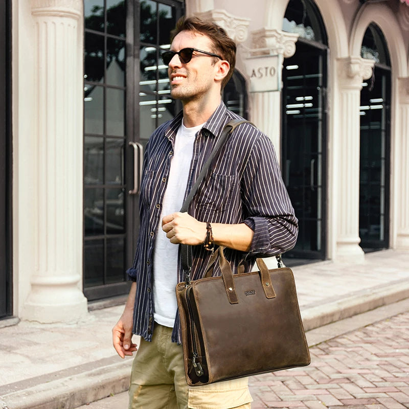 Men's Genuine Leather Briefcase with Password Lock - 14 Inch Laptop Bag Business Messenger