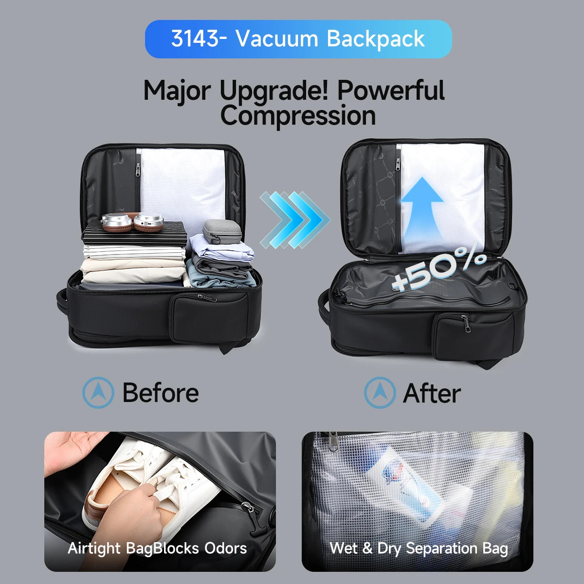 Compression Travel Backpack 15.6'' Laptop - Vacuum Backpack