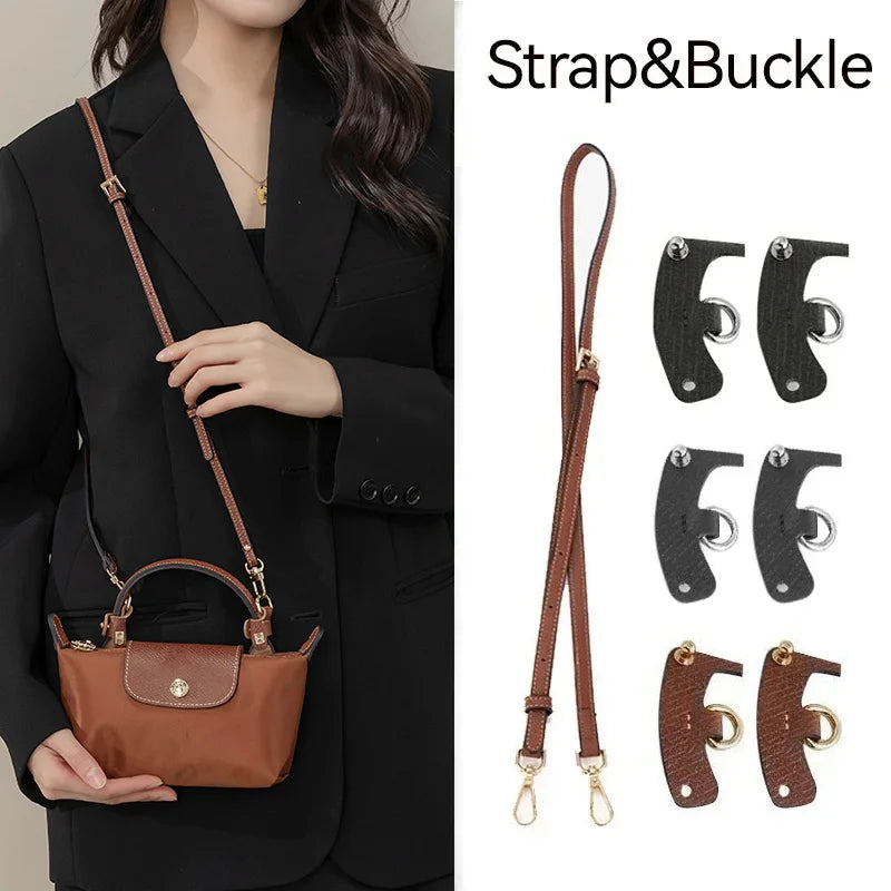 Genuine Leather Bag Strap & Buckle Set - Adjustable Crossbody Shoulder Strap