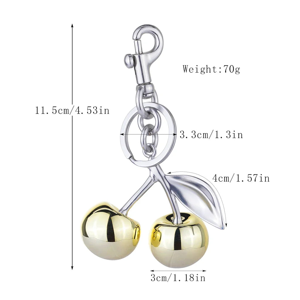 Golden Crystal Cherry Pendant - Luxury Handbag Keychain Charm
